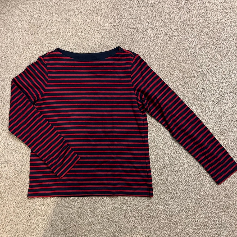 Uniqlo Size M Red Navy Striped Boat Neck Shirt